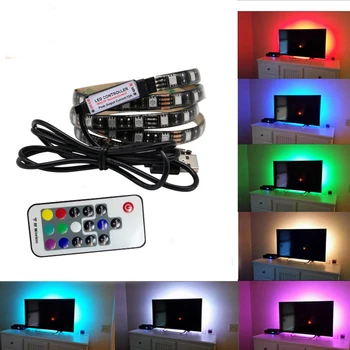 1 м 2 м RGB светодиодная лента 5050 SMD 5 В постоянного тока Пульт Дистанционного Управления USB Power TV фоновое Освещение cuttable с Мини-комплектом контроллера 3Key