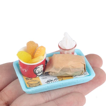 1 шт. Моделирование кукольного домика, Миниатюрная упаковка для жареной курицы, гамбургера, картошки фри, Бумажный пакет, Декор для куклы, мини-игрушки для кухни 