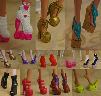 10 пар/лот, модная оригинальная обувь в смешанном стиле, обувь на высоком каблуке для куклы Монстр Хай, дизайнерские сандалии для игрушек 1/6 Monster Dolls