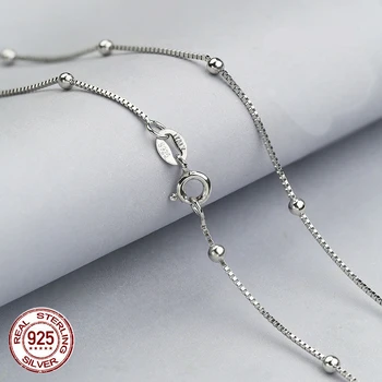 100% настоящая цепочка из чистого серебра 925 пробы с шариками, ожерелья для женщин, женское ожерелье-цепочка из стерлингового серебра/золота 925 пробы