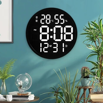12-Дюймовые Большие цифровые светодиодные настенные часы, будильник с календарем, Умный Яркость, Влажность, температурный термометр, современное украшение для дома