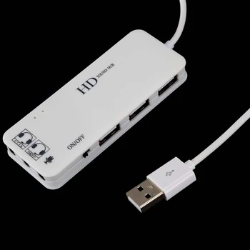 2X3 Порта USB 2.0 Концентратор Внешняя звуковая карта 7.1 Ch, гарнитура, микрофон, адаптер для ПК, белый