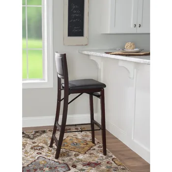 30-дюймовый складной барный стул с мягкой спинкой для эспрессо из темно-коричневой искусственной кожи