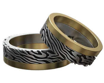 5-10 г Mokume Gane Дамасский узор Обручальное кольцо Пара Золотое кольцо из твердого Стерлингового серебра 925 пробы