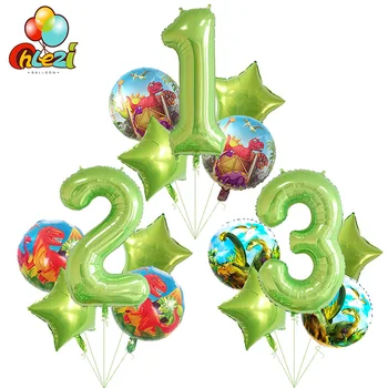 5 шт. 40-дюймовые воздушные шары из фольги с фруктово-зелеными цифрами, 18-дюймовые круглые шары с динозаврами, Украшения для вечеринки по случаю дня рождения, детские игрушки, детский душ