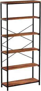 5-ярусный книжный шкаф в индустриальном стиле, винтажная отдельно стоящая книжная полка, мебель для книжных шкафов в деревенском стиле (коричневый.)