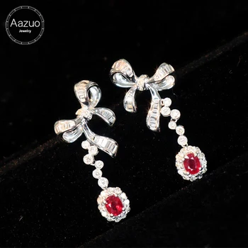 Aazuo Fine Jewelry 18-каратное золото, натуральный рубин, настоящие бриллианты, Роскошные серьги-капельки с бантом, подарок для женщин, Обручение, свадебная вечеринка