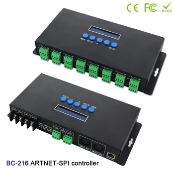 BC-216 16-канальный светодиодный контроллер Artnet DC5V-24V Artnet для SPI/DMX пиксельный светодиодный контроллер + выход с двумя портами (2 * 512 каналов)