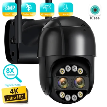BESDER 8MP 4K 8x Гибридный зум 2,8 + 12 мм Двухобъективная PTZ IP-камера WiFi с обнаружением человека 4MP Аудио Камера видеонаблюдения