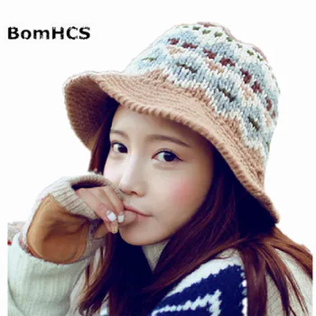 BomHCS корейская милая теплая зимняя вязаная шапка-бини ручной работы, рыбацкая кепка, широкополая шапка, лыжная кепка
