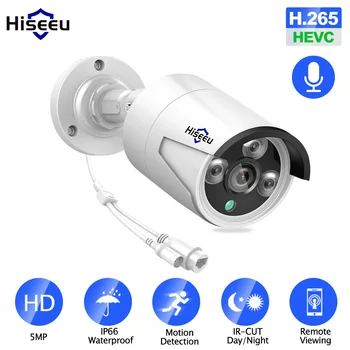 Hiseeu H.265 POE IP 3MP 5MP CCTV IP Камера Видеонаблюдения для Аудиозаписи POE NVR Система Водонепроницаемая Наружная Ночного Видения