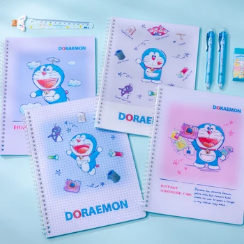 Kawaii Student Learning канцелярские принадлежности Doraemon Рисованный блокнот на катушке формата А4, прозрачная обложка, мультяшный блокнот формата А5