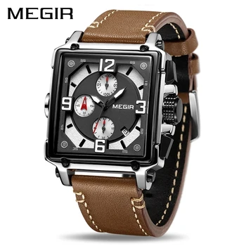 MEGIR Kreative Männer Uhr Top Marke Luxus Chronograph Quarz Uhren Uhr Männer Leder Sport Army Military Handgelenk Uhren Saat