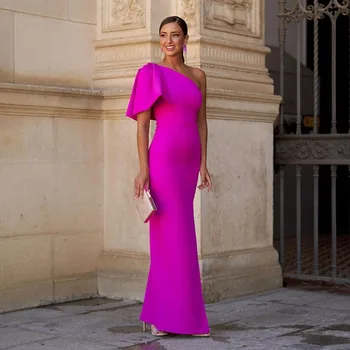 Msikoods Фиолетовое атласное арабское вечернее платье 2023 на одно плечо Простые вечерние платья для выпускного вечера Bodycon Celebrity Dress