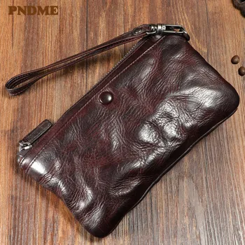 PNDME, винтажный высококачественный мужской клатч из натуральной кожи, дизайнерский органайзер из натуральной воловьей кожи, держатель для нескольких карт, женский кошелек для телефона