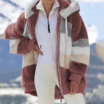 S-5XL, женские теплые плюшевые куртки, зимние толстые флисовые куртки из искусственного меха на молнии с длинным рукавом и капюшоном 2022, Женские повседневные пальто с карманами большого размера