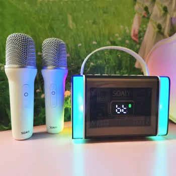 SOAIY Прозрачная Механическая RGB Подсветка Беспроводные динамики Bluetooth Микрофон Аудио Встроенный Открытый Небольшой комплект Караоке Семейства KTV