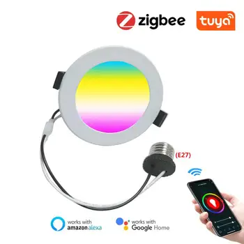 Tuya Smart Home RGB Dimmable Downlight Красочная Точечная светодиодная Лампа Встраиваемый Круглый Светильник Работает С Alexa Google Home
