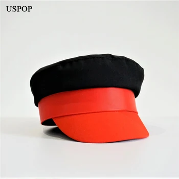 USPOP, Хлопковые кепки для газетчиков, Женская кепка с плоским козырьком в стиле пэчворк, Однотонные военные кепки S, M, L