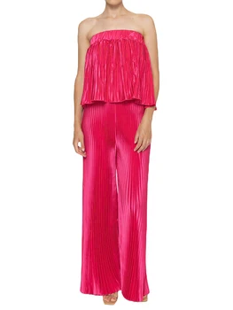 Viqwqii, женские летние наряды из 2 предметов, плиссированный топ без бретелек и эластичные широкие брюки, комплект уличной одежды