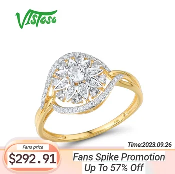 VISTOSO Кольцо из натурального желтого золота 14K 585 Пробы Для женщин, Сверкающие Свадебные кольца с бриллиантами, Роскошные ювелирные украшения для Новобрачных