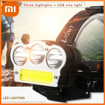 Xiaomi 3 * T6 COB светодиодный налобный фонарь 18650, аккумулятор USB, Перезаряжаемый, супер яркий Портативный Водонепроницаемый Налобный фонарь для кемпинга, Рыбалки