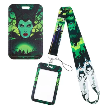 YQ1042 Мультяшный шнурок с изображением Малефисенты, Ведьмин шейный ремешок для ключей, удостоверение личности, визитница, Телефонная веревка, зеленый брелок, ожерелье, Лариат