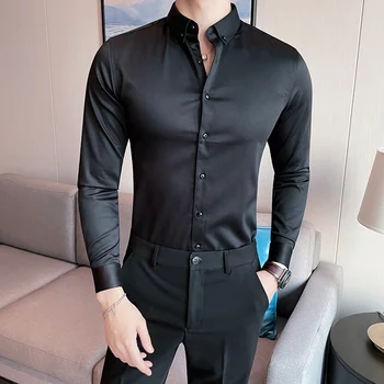 Большие размеры 5XL-M, однотонная рубашка с длинными рукавами в британском стиле, Мужская одежда, простая приталенная деловая повседневная сорочка Homme, официальная одежда, горячая