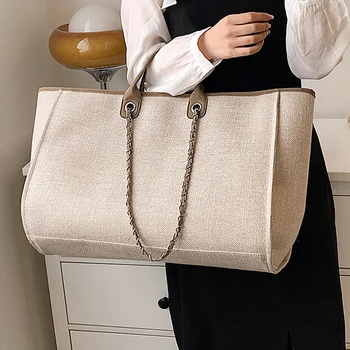 Веганские холщовые сумки через плечо, женская Роскошная Дизайнерская сумка на цепочке, Женская Повседневная Простая сумка для покупок большой емкости