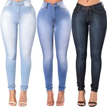 Винтажные женские джинсы, приталенные Джинсовые брюки-карандаш с высокой талией, Зимние облегающие джинсы-скинни, Синие женские брюки