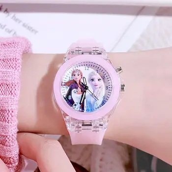 Детские часы Disney для девочек, Детские часы Замороженная принцесса Айша София, Светящиеся студенческие красочные светодиодные женские часы