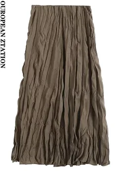 Женская модная плиссированная длинная юбка с пайетками 2023, винтажные женские юбки с высокой талией и боковой молнией, mujer