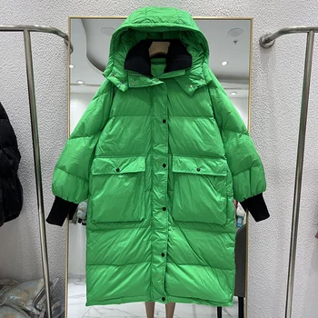 Женские длинные парки с капюшоном 2023, зимняя куртка на молнии с хлопковой подкладкой, высококачественная толстая теплая однотонная повседневная верхняя одежда, пальто женское
