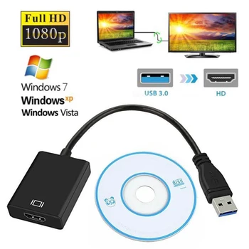 Кабель-конвертер, совместимый с USB 3.0 и HDMI, Аудио-Видеоадаптер для Windows 7/8/10 Win10, Портативный ПК, компьютер, ТВ, монитор 1080P