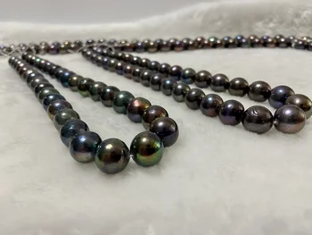 Классическое 11-14 мм черное жемчужное ожерелье с павлином для женщин, круглый морской жемчуг, без изъянов, ювелирные изделия из стерлингового серебра, подарки для вечеринок