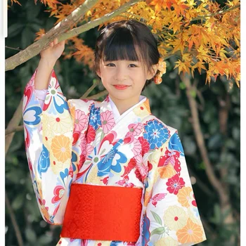 Красочные японские кимоно для косплея Для детей и девочек, халат с цветочным принтом, костюм для выступлений, Юката и Некролог Soft