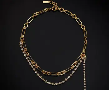 Латунь с цепочкой из 18-каратного золота и циркона, Многослойные ожерелья, Дизайнерское платье для вечеринки в стиле подиума, Готический топ Ins, Японский корейский модный
