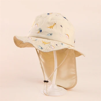Летняя Детская шляпа от солнца, регулируемый быстросохнущий капор с вышивкой динозавра, Детская рыбацкая шляпа, плащ, кепка Gorras