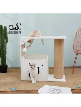 Мебель для кошек Двухэтажная Деревянная рама для лазания для кошек, когтеточка для кошек из сизаля, игрушка для домашних животных в кошачьем домике