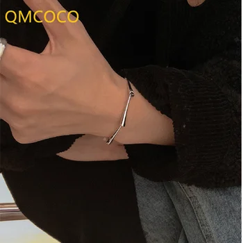 Минималистичный браслет серебряного цвета QMCOCO для женщин 2021 Новый стиль INS Модный креативный подарок на День рождения Изысканные ювелирные изделия Подарки