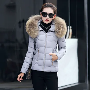Модная Европейская белая женская зимняя куртка с большим меховым капюшоном, Толстые пуховые парки, Женская куртка, Теплое зимнее пальто для женщин, Новинка 2023 года