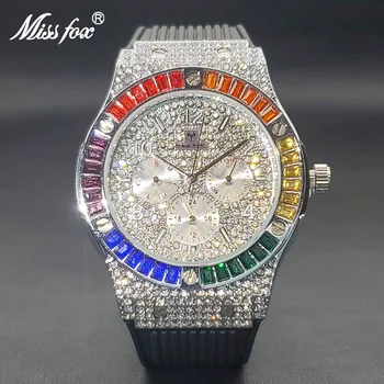 Мужские Кварцевые часы с радужным бриллиантом, Роскошные Стильные спортивные наручные часы для мужчин, хронограф, часы с силиконовым ремешком, подарок победителю