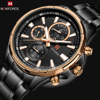 Мужские часы NAVIFORCE, лучший бренд, роскошные черные водонепроницаемые кварцевые часы из нержавеющей стали, мужские повседневные спортивные наручные часы с хронографом, часы