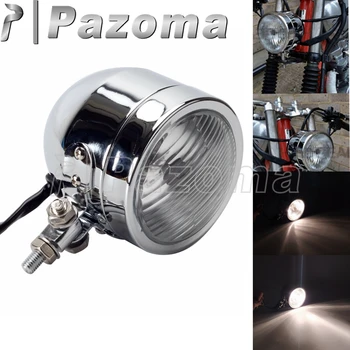 Налобный фонарь для мотоцикла PAZOMA, изготовленный на заказ, хромированная фара для Cafe Racer Bobber Chopper Honda Suzuki Yamaha Kawasaki