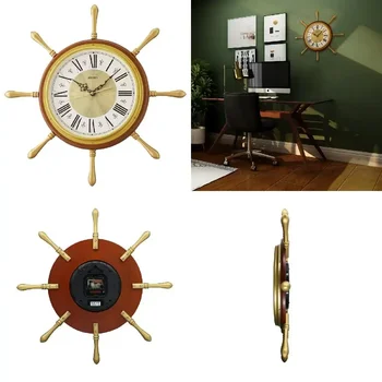 Настенные часы Rei Nautical Ship Wheel 19 Дюймов, Римские цифры, Вечные Кварцевые Аналоговые На батарейках – QXA785BLH