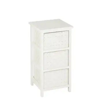 Небольшой шкаф для хранения с деревянной рамой и ящиками из плетеной ткани, белый