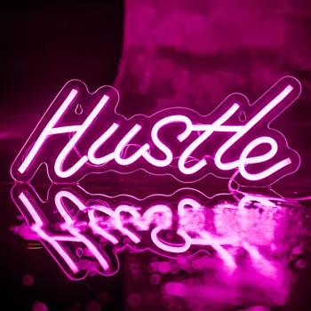 Неоновая вывеска Hustle, неоновые лампы для декора стен спальни, розовые, светодиодные неоновые вывески (16x7 дюймов)