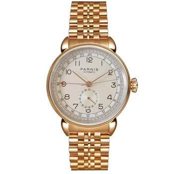 Новая Мода Parnis 42 мм Корпус из розового золота GMT Автоматические механические мужские часы Календарь Стальной ремешок Роскошные Часы для мужчин Подарочные часы
