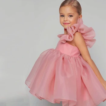 Новое газовое платье принцессы с развевающимися рукавами для девочек 2-8 лет, детский пушистый жилет для девочек, платье для вечеринки на день рождения