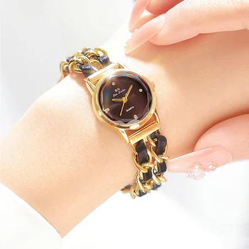 Новые высококачественные кварцевые часы для женщин Люксовый бренд, женские модные кварцевые наручные часы, золотой браслет, женское платье, маленькие часы